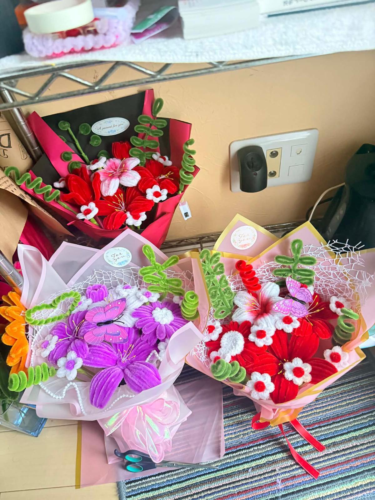 A selection of Nabina's handmade bouquets, arranged together